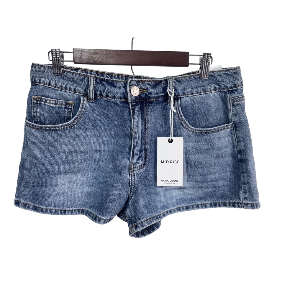 Gogo Jeans 13/31 Blue Denim Shorts Women's Mid Rise A-Line Premium Soft